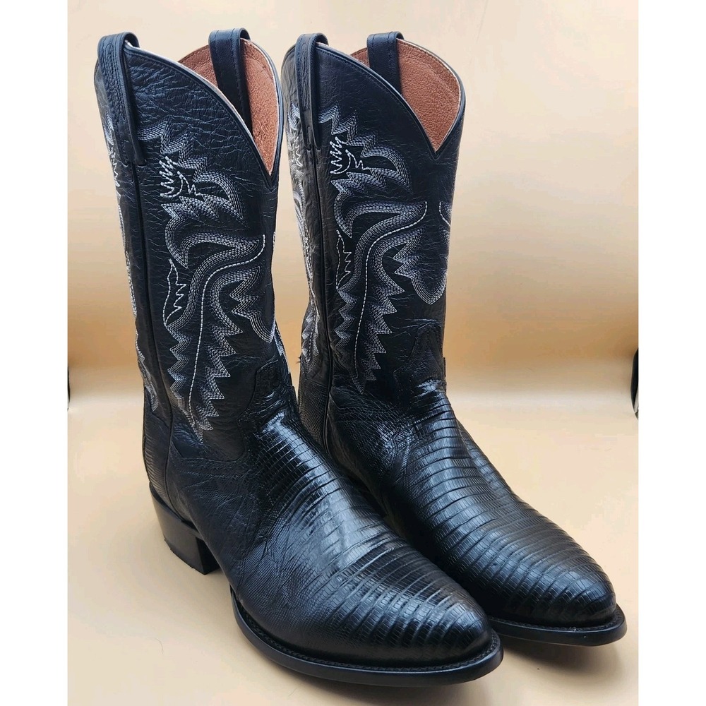 Dan Post Mens Winston 13" Black Lizard Leather Cowboy Boots 12D #3050 Round Toe